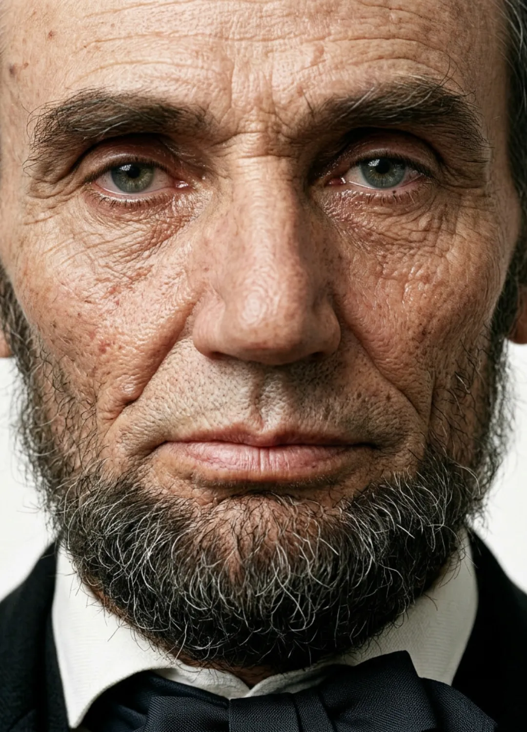 Retrat frontal d'Abraham Lincoln, amb barba i mirada serena.