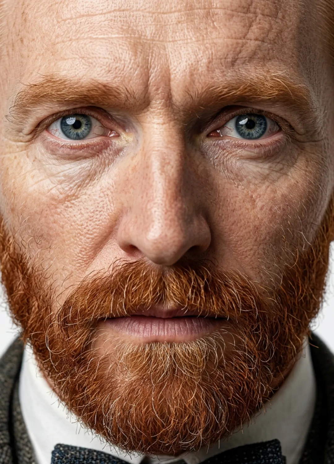 Retrat frontal de Vincent van Gogh, de cabell i barba pel-roja.