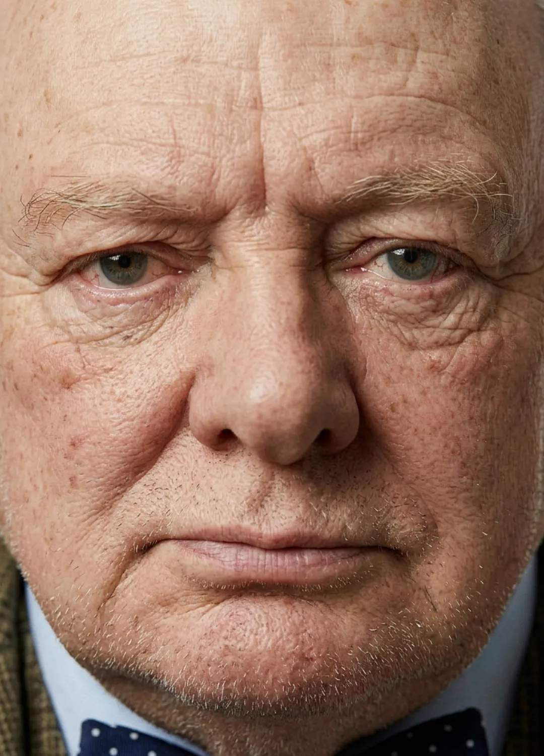 Retrat frontal de Winston Churchill, de mirada ferma.